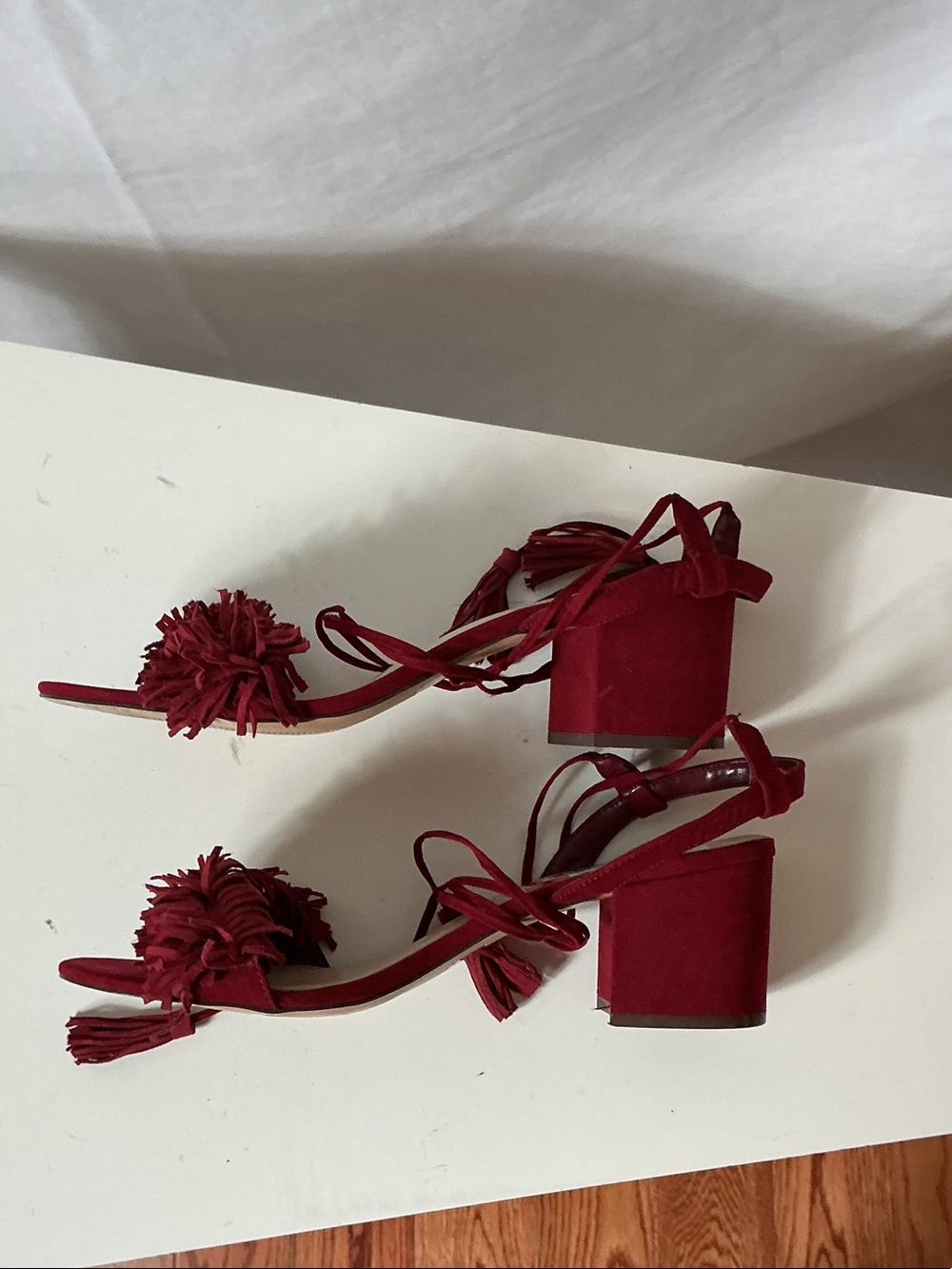 Callisto Red Fringe Lace-Up Sandals